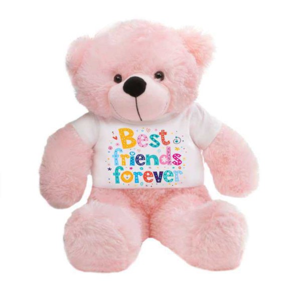 Pink 2 feet Big Teddy Bear wearing a Best Friends Forever T-shirt
